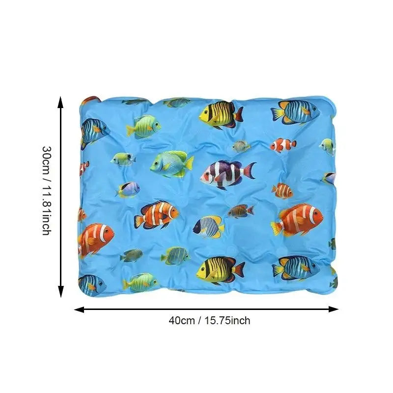 ChillPaw™ Self-Cooling Gel Pet Mat with tropical fish print — cooling mat for dogs and cats