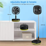 Portable Oscillating Standing Fan,9 Inch Foldable Pedestal Fan,10000Mah Rechargeable Battery USB Powered Floor Fan,4 Speeds,Height Adjustable,Quiet,With Remote Control,Led,Storage Bags,Camping Bedroom