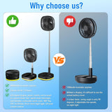 Portable Oscillating Standing Fan,9 Inch Foldable Pedestal Fan,10000Mah Rechargeable Battery USB Powered Floor Fan,4 Speeds,Height Adjustable,Quiet,With Remote Control,Led,Storage Bags,Camping Bedroom