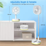 Portable Oscillating Standing Fan,9 Inch Foldable Pedestal Fan,10000Mah Rechargeable Battery USB Powered Floor Fan,Height Adjustable,4 Speeds,Quiet,With Remote Control,Led,Storage Bags,Camping Bedroom
