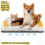 Self-warming pet mat shown in three sizes: 40x50cm, 50x70cm and 60x90cm